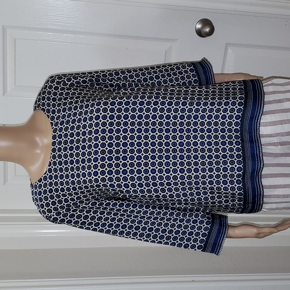 Kenar M bubble pattern stripe trim flowy quarter sleeve top - Picture 1 of 7
